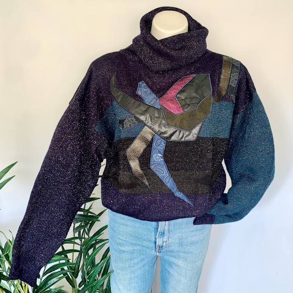 v i n t a g e :: Funky Slouchy Rainbow Glitter Patchwork...